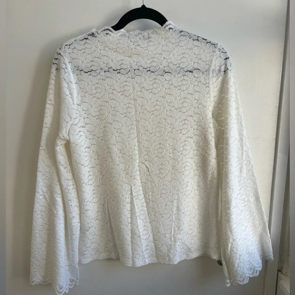 Banana Republic White Floral Lace Mock Neck Bell Sleeve Top medium work - Picture 3 of 3
